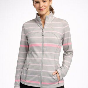 Lululemon Women’s Grey & Pink Striped Full-Zip Athletic Jacket - Size 10